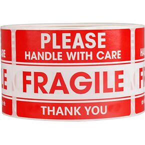 UIRIO 500 PER ROLL Fragile Stickers for Shipping - Handle with Care Fragile Thank You - Strong Adhesive Red Warning Shipping Moving Label Care Packing