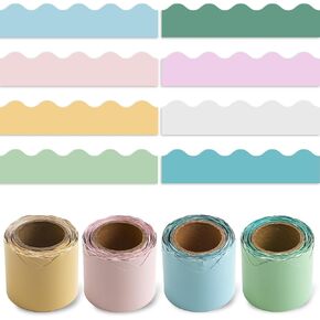 4 Rolls Bulletin Board Borders Eucalyptus Green Light Turquoise Mauve Scalloped Border Trim for Classroom 144ft