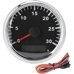 Waterproof Tachometer, 85mm / 3.3in Boat Tachometer Sensor IP67 Tacho Gauge 12V / 24V Red Light with LCD Display Service Hour Meter 3000 RPM(Black) 3000 tacho