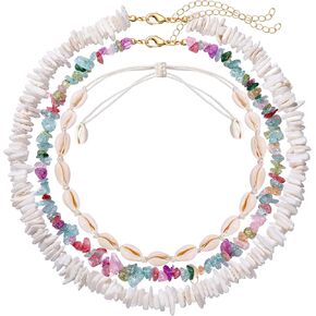 FAERLIIRY شل قلادة الأبيض بوكا شل المختنق قلادة هاواي صدف قلادة الحجر الطبيعي الشاطئ القلائد بوهو الصيف هاواي شاطئ سيرفر مجموعة مجوهرات in Kuwait