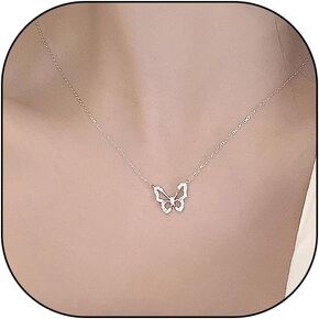Butterfly Pendant Necklaces for Women Teen Girls, Dainty 14k Gold Cubic Zirconia Bowknot Chain Necklaces, Trendy Sweet Statement Choker Jewelry Gifts