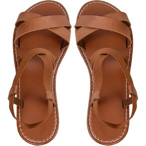 Floerns Women's Flat Sandal Criss Cross Ankle Strap Leather Slip on Summer Shoes