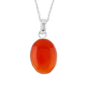 Carnelian Oval Pendant Necklace, Crystals Pendant, Energy Healing Crystals Birthstone Jewelry, 16 + 2 Inch Silver Plated Adjustable Chain