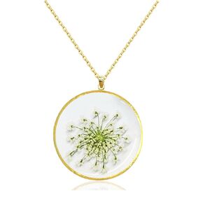 Queen Anne's Lace Necklace|Handmade Pressed Flower Necklace|Unique Jewelry Locket Necklace|14k Gold Mothers Day Gifts for Mom|Birth Flower Necklaces For Women|with Adjustable Extender 16-18"