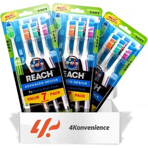Reach Advanced Design Adult Toothbrush with Soft bristles (3 Pack of 7 Count Each) | Effectiveness, Softness & Cleaning | Hygiene Routine | 21 Count Total