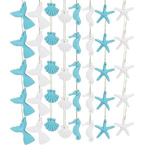 40 Pieces Ocean Themed Hanging Resin Seashells Ornaments for Summer Party Beach Wedding Christmas Tree Home Decor & DIY Craft Projects (White + Blue)