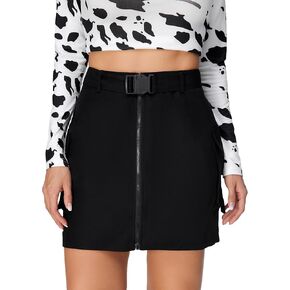 WDIRARA Women's Cargo Skirt Utility Asymmetrical Slit High Waist Wrap Mini Skirt with Buckle Black Plaid XS