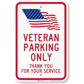 SmartSign 18 x 12 inch “Veteran Parking Only - Thank You For Your Service" Metal Sign with USA Flag Symbol, 63 mil Aluminum, 3M Laminated Engineer Grade Reflective Material, Red, Blue and White