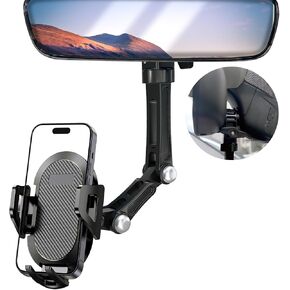Rearview Mirror Phone Holder for Car,Car Cell Phone Holder with Aluminum Arm Rotatable Universal Car and Truck Mount for iPhone and Android Phones