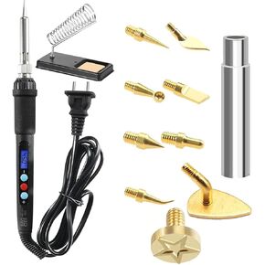 12PCS 3D Printing Accessories Smoothing Tool Kit, 3D Printing Modify Finishing Tool Soldering Welding Iron Kit 1Pcs Soldering Iron with 9Pcs Brass Trimming Head 1Pcs Connector