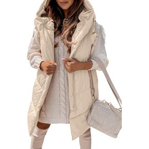 Danedvi Women's Winter Hooded Puffer Vest Side Zip up Casual Sleeveless Long Coats Jacket