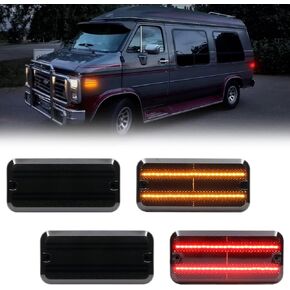 R&F Auto Smoked LED Front Amber Rear Red Side Marker Lights Compatible with G1500 G2500 G3500 G10 G20 G30 (1985-1996)/ P20 P30 Step-Van P2500 P3500 Base Value Van (1985-1996) Bumper Sidemarker Lamps