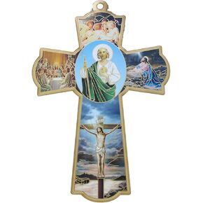 Needzo Patron Saint Of Hope and Desperate Cases, St Joseph Full Color Wall Cross Hanging Decoration, 7.75 Inches