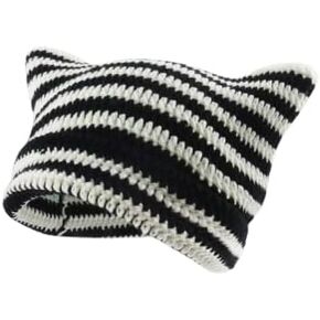 Ponitrack Crochet Hats for Women Cat Beanie Vintage Beanies Women Grunge Accessories Slouchy Beanies for Women