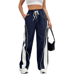 WDIRARA Women's Color Block Drawstring Waist Pants Athletic Workout Pants with Pockets Casual