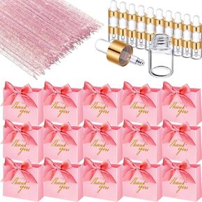 20 Pack Mini Pink Thank You Gift Bags, 20 Pcs Glass Oil Dropper Vail 2 ml 20 Pcs Disposable Nail Stick Cuticle Pusher Pink Goodie Bags for Wedding Baby Shower Party Favors