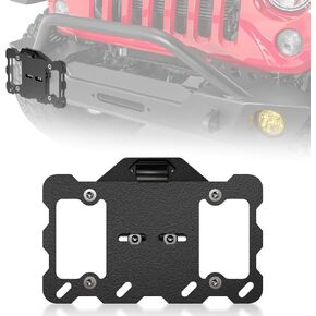 Front Bumper License Plate Frame with LED Light Compatible for Bumper D-Ring, Universal License Bracket Holder Relocation, Bumper D-Ring Mount, Fit for Most Pickup Trucks, OFF-Road Cars and SUVs