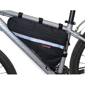 Bushwhacker Fargo Black - Large Triangle Bicycle Frame Bag w/Reflective Trim Cycling Pack Bike Under Seat Top Tube Bag Front Rear Accessories Crossbar