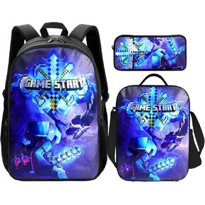 3PCS Cartoon Game Laser Backpack Set Laptop Bag with Lunch Bag Pencil Case for Girl Boy Lightweight Daypack Computer Bag Travel Backpack Bookbag for Fans Gift in Saudi Arabia