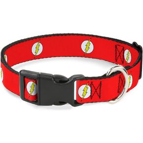 Buckle-Down Plastic Clip Collar - Flash Logo Red/White/Yellow - 1" Wide - Fits 9-15" Neck - Small