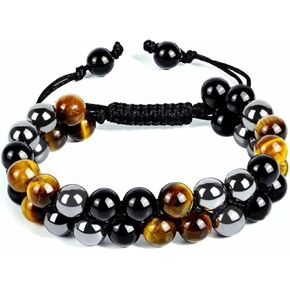 Triple-Protection bracelet with 8mm beads,natural stones,Genuine Tigers Eye Black Obsidian and Hematite.This Crystal Jewelry Stone bracelet bringing good luck relieving anxiety