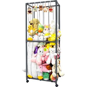 حامل حيوانات محشو كبير لتخزين حديقة الحيوانات المحشوة من مادة PVC رف منظم للتخزين من القطيفة مع شريط مطاطي كهدية عيد ميلاد لغرفة النوم (رمادي) in Kuwait
