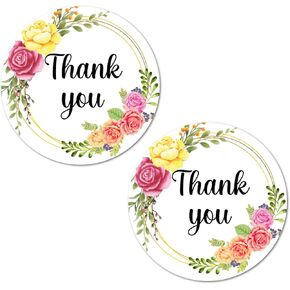 40 Floral Thank You Stickers, 2 Inch Big Round Glossy Labels, Great for Weddings, Bridal Shower, Engagement Party, Party Favors Décor, Tags, Supplies. Made in USA.