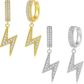 2 Pairs Cross Hoop Earrings Dangle 14K Gold Silver Plated Small 5A+ Cubic Zirconia Pave Post Earring for Men Boy Jewelry Gift
