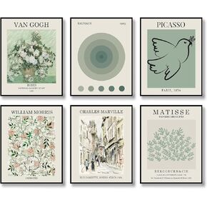 Sage Green Master Wall Art Prints Abstract Matisse Wall Art Exhibition Posters Vintage Art Boho Art Prints Retro Room Decor for Aesthetic Bedroom (F Style, 8"x10" UNFRAMED)