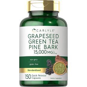 Carlyle Grapeseed, Green Tea, Pine Bark | 15,000mg | 150 Capsules | Non-GMO and Gluten Free Supplement