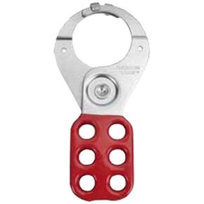 Master Lock Lockout Hasp with Vinyl Coated Handle and Locking Tabs, 1-1/2" Inside Jaw Diameter,Red
