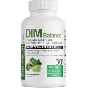 Bronson DIM Balance+ Calcium D-Glucarate, Broccoli Sprouts and Vitamin D3 200 MG of DIM per Capsule Supports Estrogen Metabolism and Balanced Hormone Levels Non-GMO, 30 Vegetarian Capsules