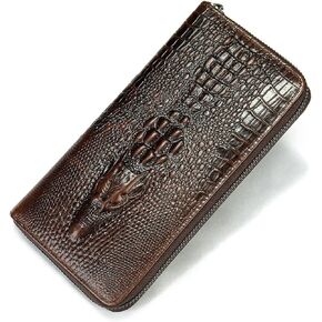 Hebetag Leather Long Wallet Clutch Purse for Men Phone Organizer Holder Wrist Bag Coin Money Card Case Checkbook Vintage Pocket Wallets (Black)