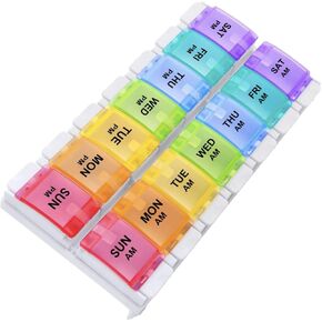 Weekly Pill Organizer with Easy Push Button, Pill Box, Pill Organizer, 7 Days AM PM Pill Box, Large Dispenser Medicine case
