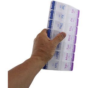 Jumbo Extra Large 8.75" x 4.25" Easy Snap Open Pill Organizer 7 Day 2 Times a Day Weekly Pill Box AM PM Pill Case, Pill Container Vitamin Case Twice a Day Morning Bedtime BPA Free Pill Box