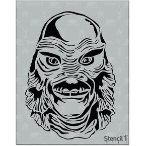 Stencil1 Creature from The Black Lagoon Stencil 8.5" x 11" - Durable Quality Reusable Stencils for Painting - Create Halloween Crafts and Decor on Walls Fabric & Furniture Recyclable Art Craft
