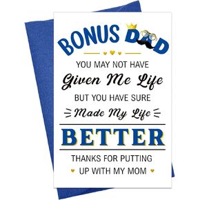 Bonus Dad Fathers Day Card from Stepdaughter Stepson Funny Fathers Day Card Gifts for Stepdad Stepfather Dad Birthday Gifts from Stepdaughter Stepson Thanks For Putting Up With My Mom Card