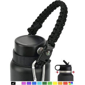 2.0 Paracord Handle for Hydroflask 2.0 Wide & Standard Mouth Water Bottles Carrier with New Ring & Carabiner 12oz, 16oz, 18oz, 20oz, 32oz, 40oz, 64oz (32 oz-40 oz Wide Mouth)