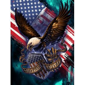 DIY 5D Diamond Painting Eagle and Flag Kits for Adults Art Kids Round Full Drill Diamond,Cross Stitch Crystal Rhinestone Embroidery Pictures Craft Home Wall Decor Gift.(Eagle-1-30X40cm/11.8X15.7in)