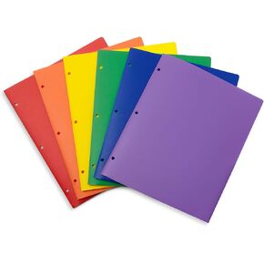Blue Summit Supplies Multicolor Plastic Two Pocket Folders with 3 Holes, Plastic Folders with 2 Pockets and Business Card Slot, 3 Hole Punched 2 Pocket Folders for School, Home, and Work, 12 Pack