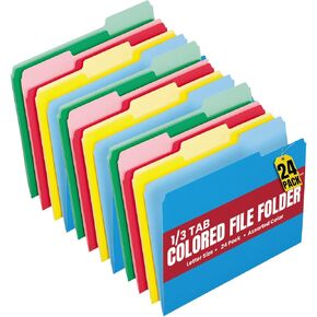 1InTheOffice File Folders Letter Size, Colored File Folders, Colored File Folders Letter Size, 1/3 Cut Tabs, Assorted Color, 24/Pack