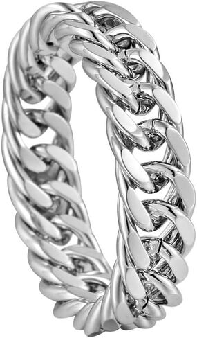 Stainless Steel Band Cuban Link Ring for Men Women, 18K Gold/Black Metal Plated, Hip Hop Thumb Rings Fashion Link Chain Rings, 6MM-7MM Wide, Size 07-12, with Gift Box in Saudi Arabia