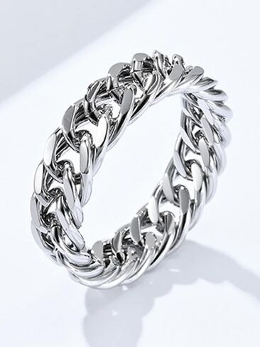 Stainless Steel Band Cuban Link Ring for Men Women, 18K Gold/Black Metal Plated, Hip Hop Thumb Rings Fashion Link Chain Rings, 6MM-7MM Wide, Size 07-12, with Gift Box in Saudi Arabia