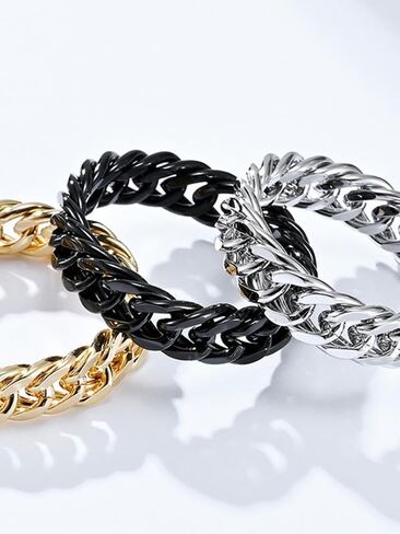 Stainless Steel Band Cuban Link Ring for Men Women, 18K Gold/Black Metal Plated, Hip Hop Thumb Rings Fashion Link Chain Rings, 6MM-7MM Wide, Size 07-12, with Gift Box in Saudi Arabia