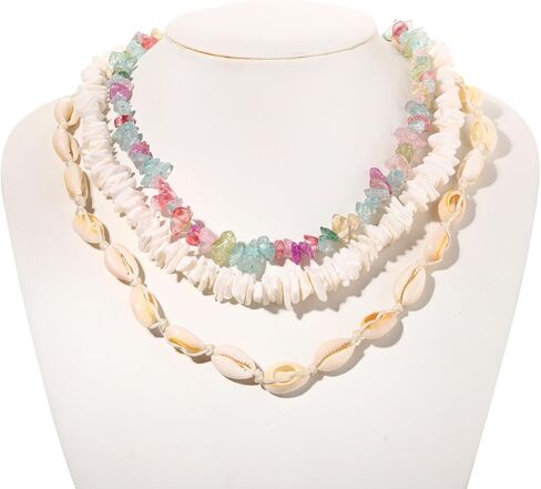 FAERLIIRY شل قلادة الأبيض بوكا شل المختنق قلادة هاواي صدف قلادة الحجر الطبيعي الشاطئ القلائد بوهو الصيف هاواي شاطئ سيرفر مجموعة مجوهرات in Kuwait