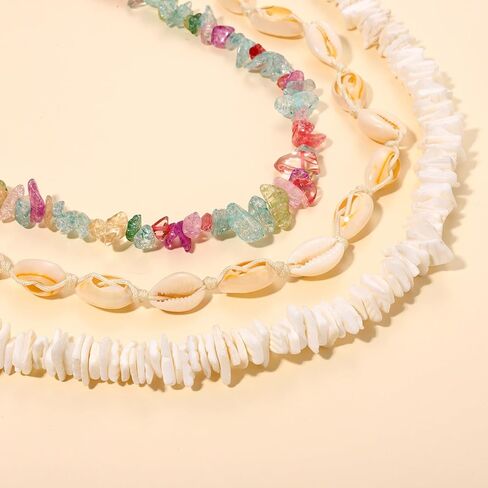 FAERLIIRY شل قلادة الأبيض بوكا شل المختنق قلادة هاواي صدف قلادة الحجر الطبيعي الشاطئ القلائد بوهو الصيف هاواي شاطئ سيرفر مجموعة مجوهرات in Kuwait