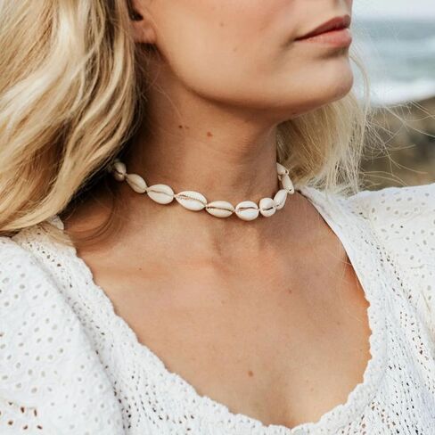 FAERLIIRY شل قلادة الأبيض بوكا شل المختنق قلادة هاواي صدف قلادة الحجر الطبيعي الشاطئ القلائد بوهو الصيف هاواي شاطئ سيرفر مجموعة مجوهرات in Kuwait