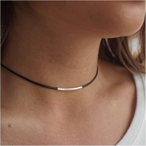 Vintage Leather Choker Necklace Gold Bar Choker Necklace Short Black Leather Bar Necklace Boho Necklace Jewelry for Women and Girls (Gold) in Kuwait