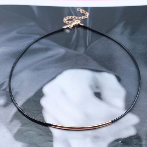 Vintage Leather Choker Necklace Gold Bar Choker Necklace Short Black Leather Bar Necklace Boho Necklace Jewelry for Women and Girls (Gold) in Kuwait