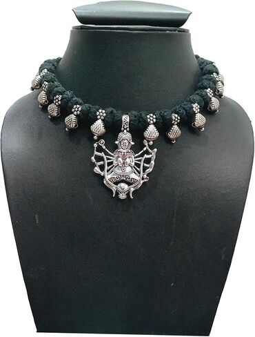 athizay black Necklace choker with statement Pendant Tribal inspired Black and Silver Jewelry for women Handcrafted beaded chokers with bold Pendant in Saudi Arabia